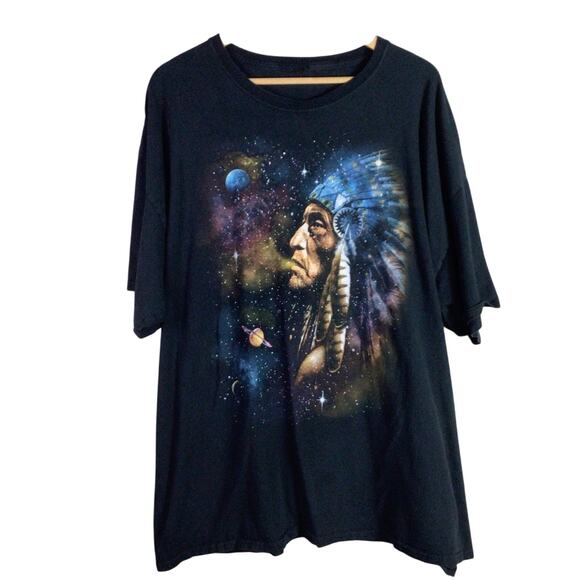 Chief Native American Indian Galaxy Space art Shirt Black 2XL - Picture 1 of 3